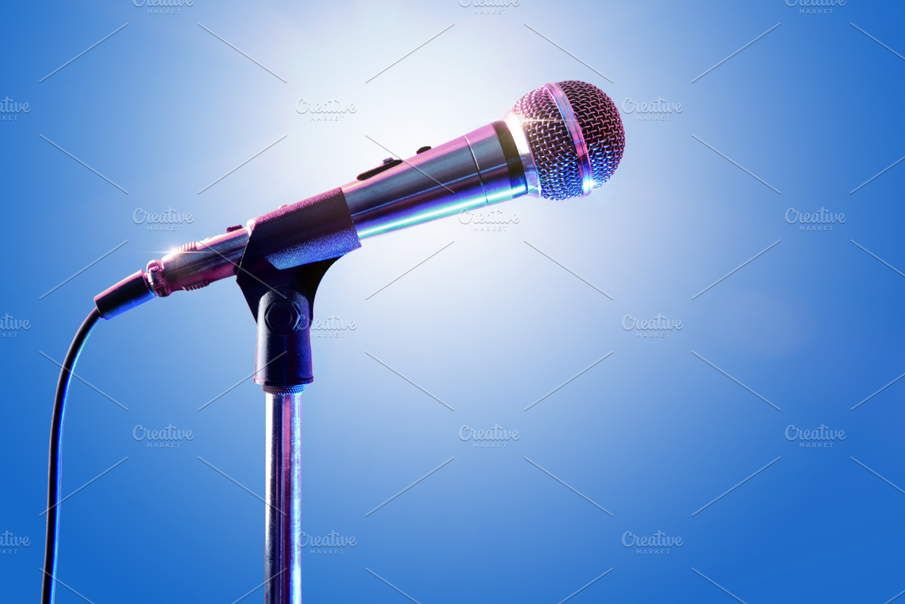 Mic on microphone stand with lights featuring mic, performance, and event, an Arts & Entertainment Photo by Davizro's Market