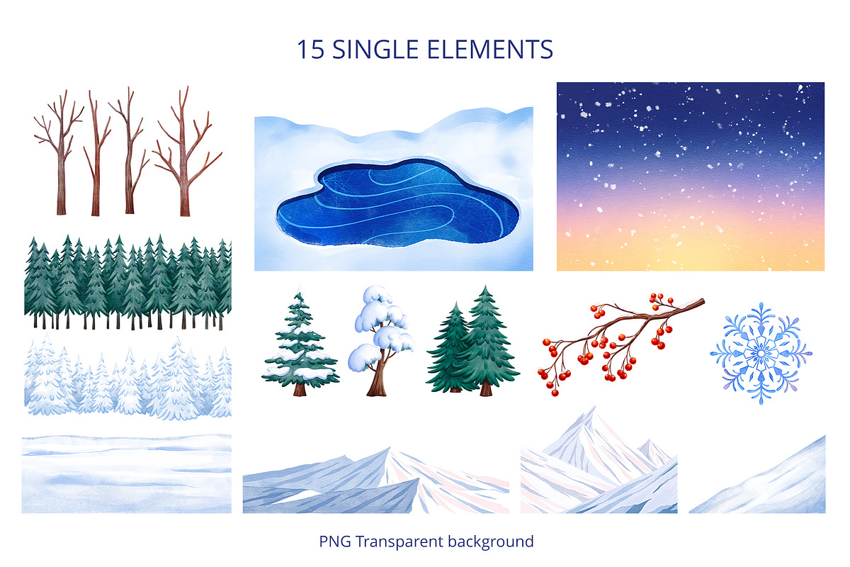 Snowy Friends Time Winter Watercolor, a Seasonal Illustration by CreativeValuation (Photo 3 of 14)