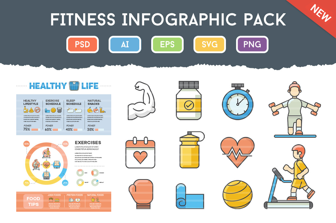 Fitness Infographic Pack With Icons, an Icon by Flat Icons