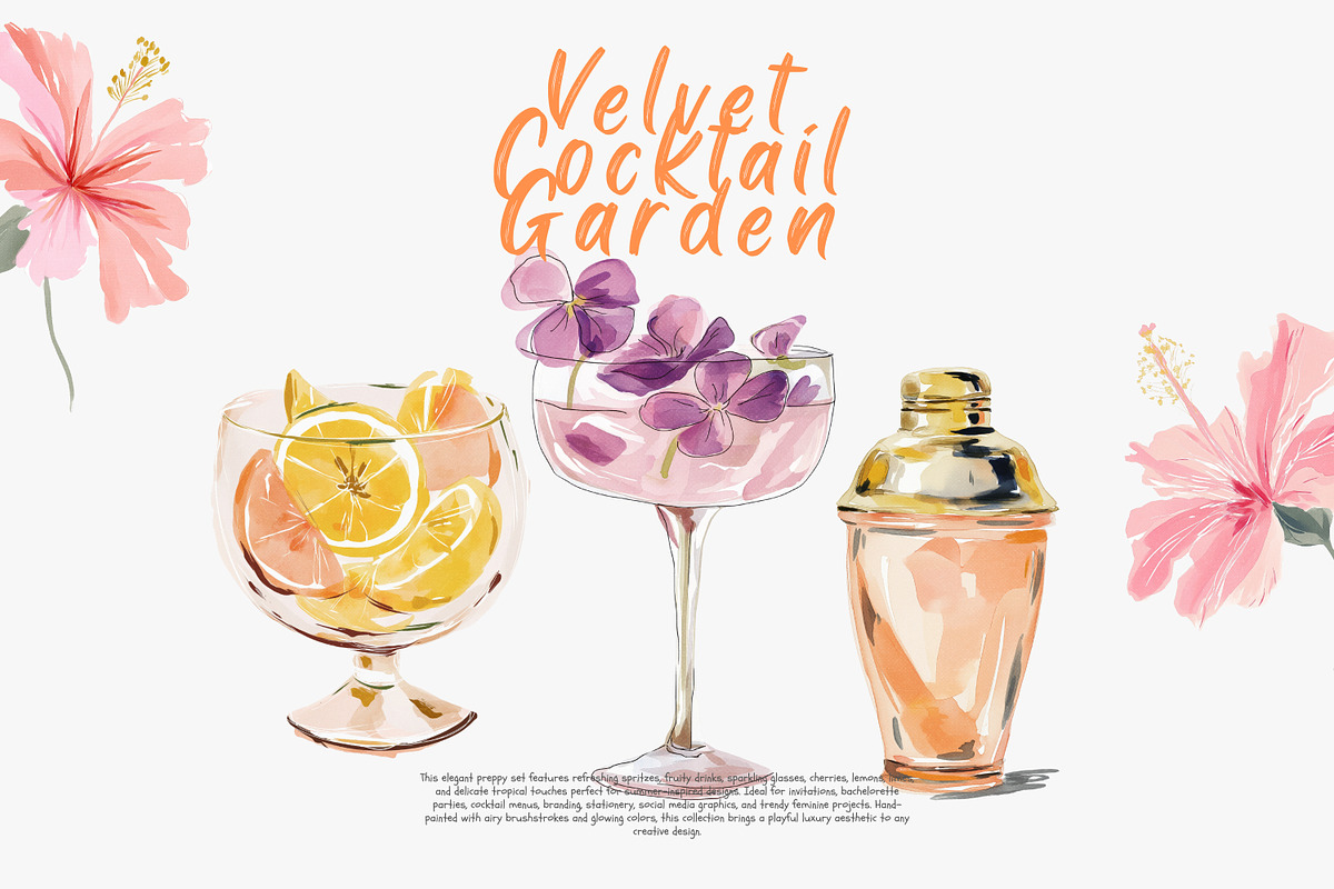 preppy cocktail clipart bundle, a Decorative Illustration by Patishop Art (Photo 3 of 13)