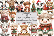 Funny Christmas Cow Clipart PNG, a Seasonal Illustration by CitraGraphics (Thumbnail 1 of 5)