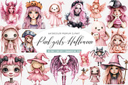 Pink girls Halloween Clipart, an Illustration by SinaCreation (Thumbnail 1 of 5)