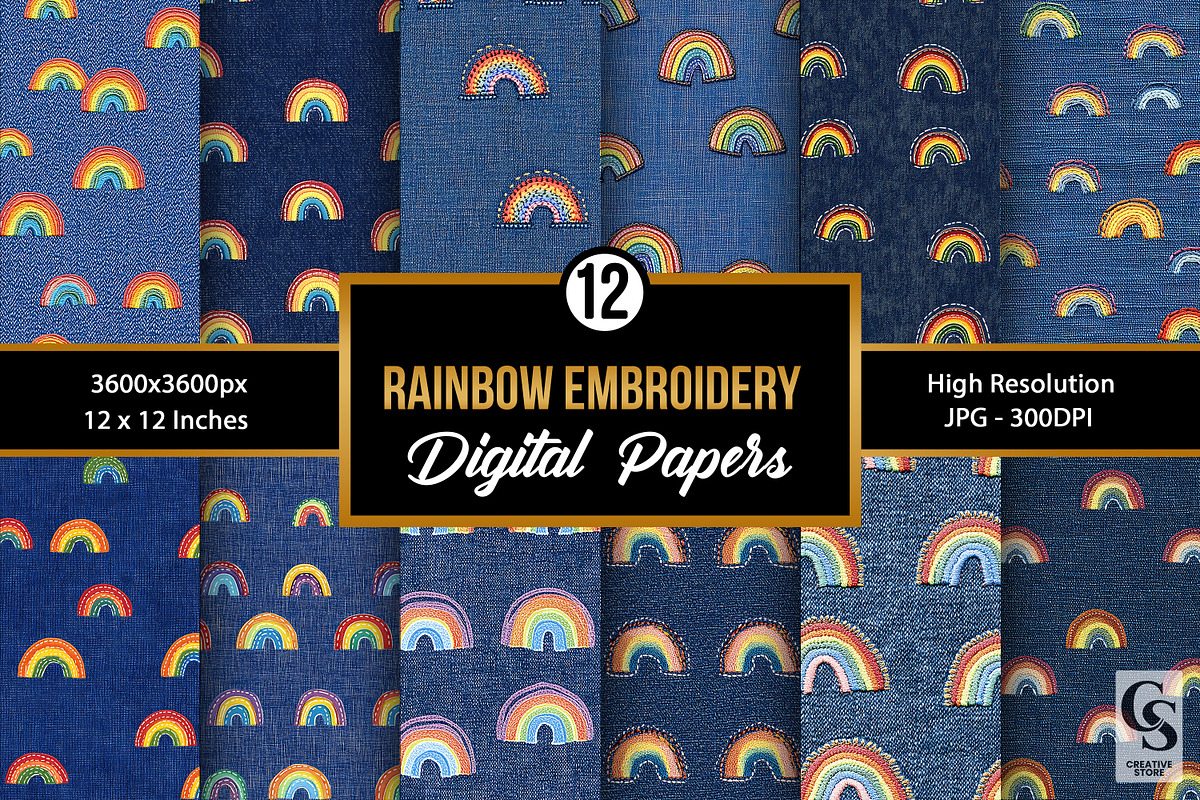 Rainbow Blue Denim Embroidery, a Pattern Graphic by Creative Store (Photo 1 of 5)