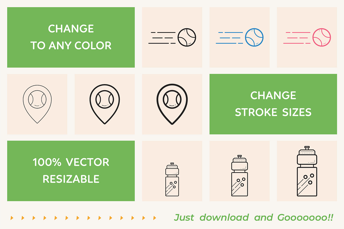Tennis Outline Icons, an Outline Icon by Sargatal (Photo 3 of 4)