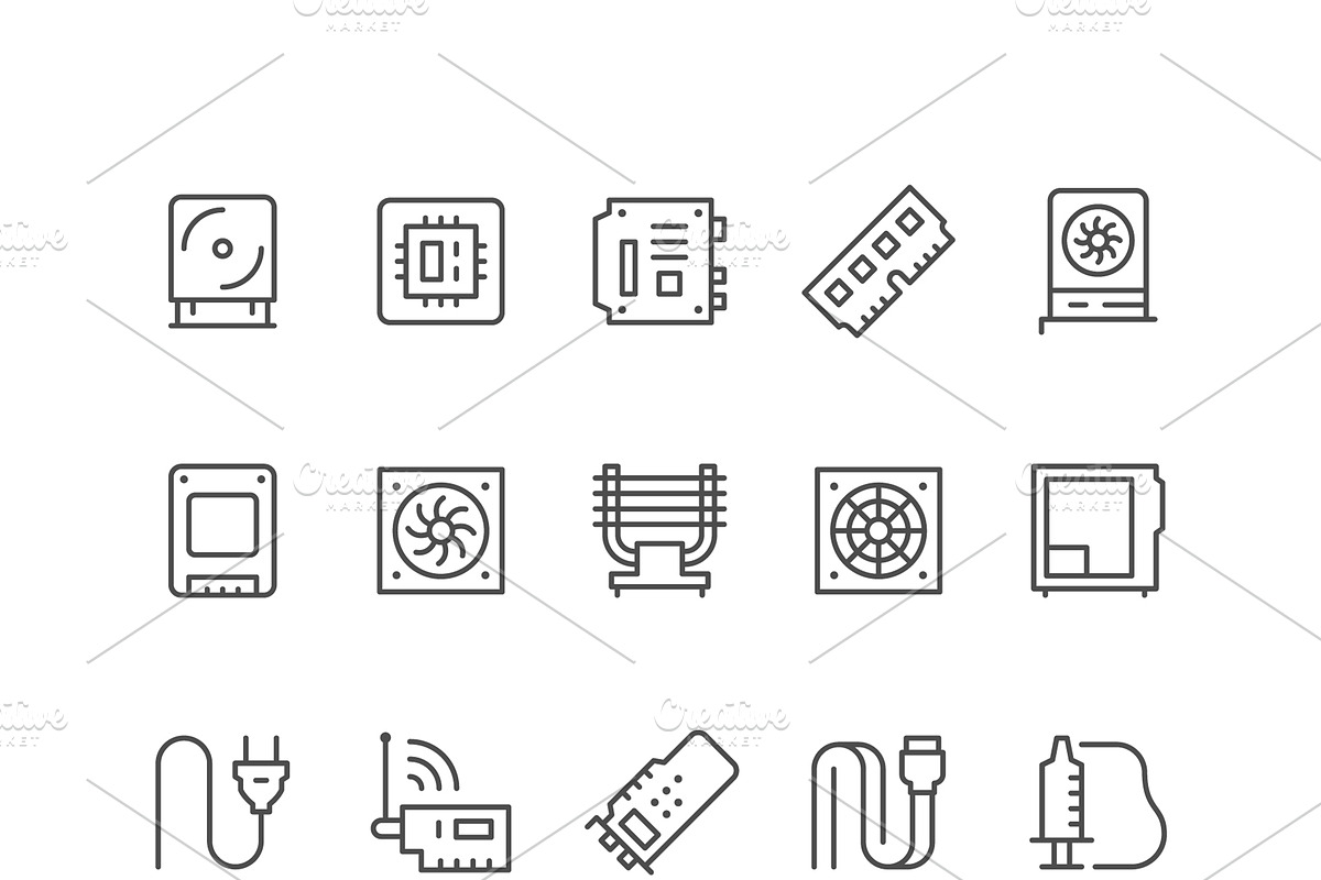Set line icons of computer component, an Outline Icon by motorama (Photo 1 of 2)
