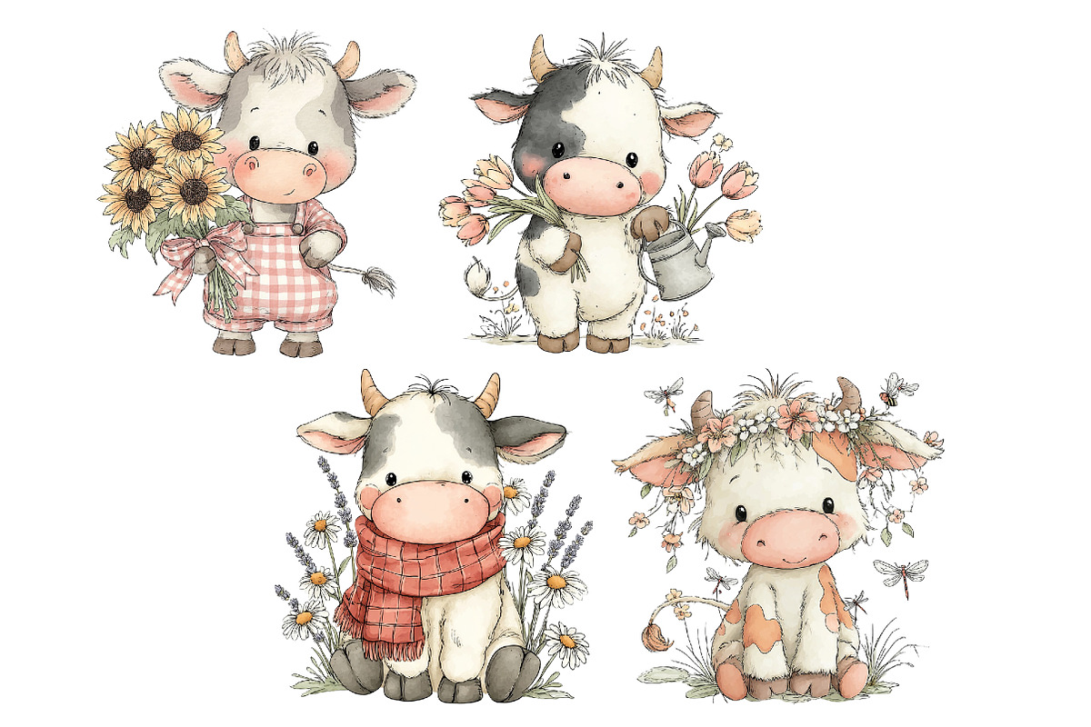 Watercolor Cute Cow Clipart, an Animal Illustration by Creative Art (Photo 7 of 7)