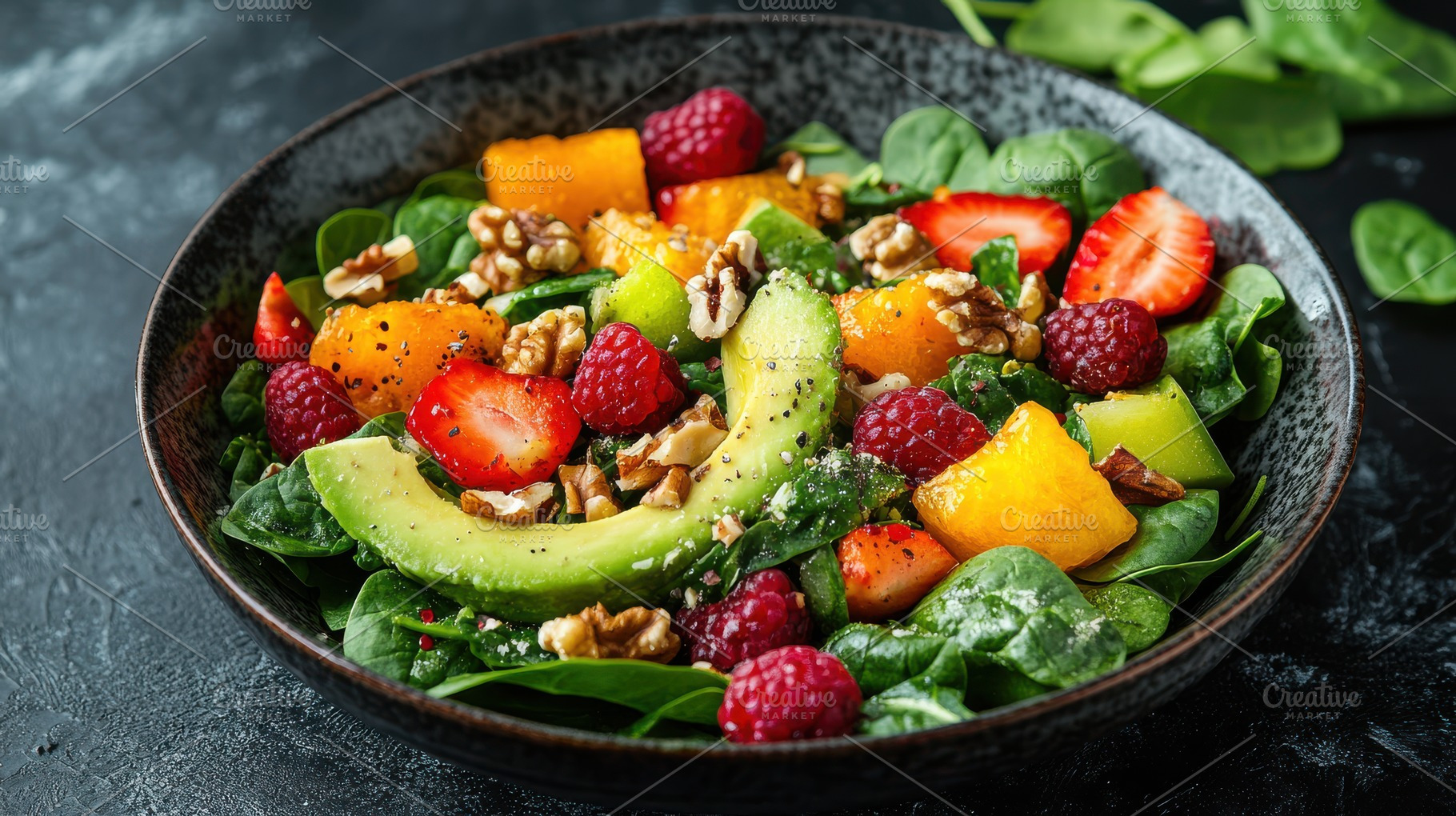 Vibrant salad with leafy greens, avo, a Background Photo by Pixeness
