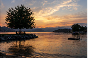 Sunset over Lake Chelan with, a Nature Photo by Backyard Stock
