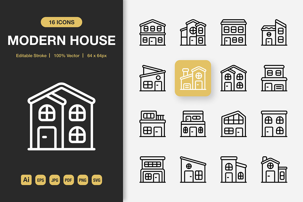 Modern House Outline Icons, an Outline Icon by Spacepixel Creative
