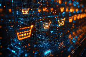 Digital shopping carts illuminated i, a Photo by Tanuart
