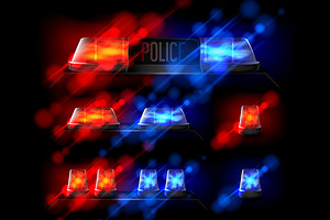 Police beacon set. Flashing siren