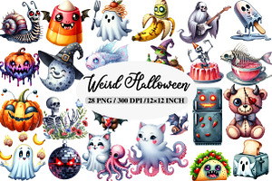 Watercolor Weird Halloween Clipart, an Illustration by Daily.Designs