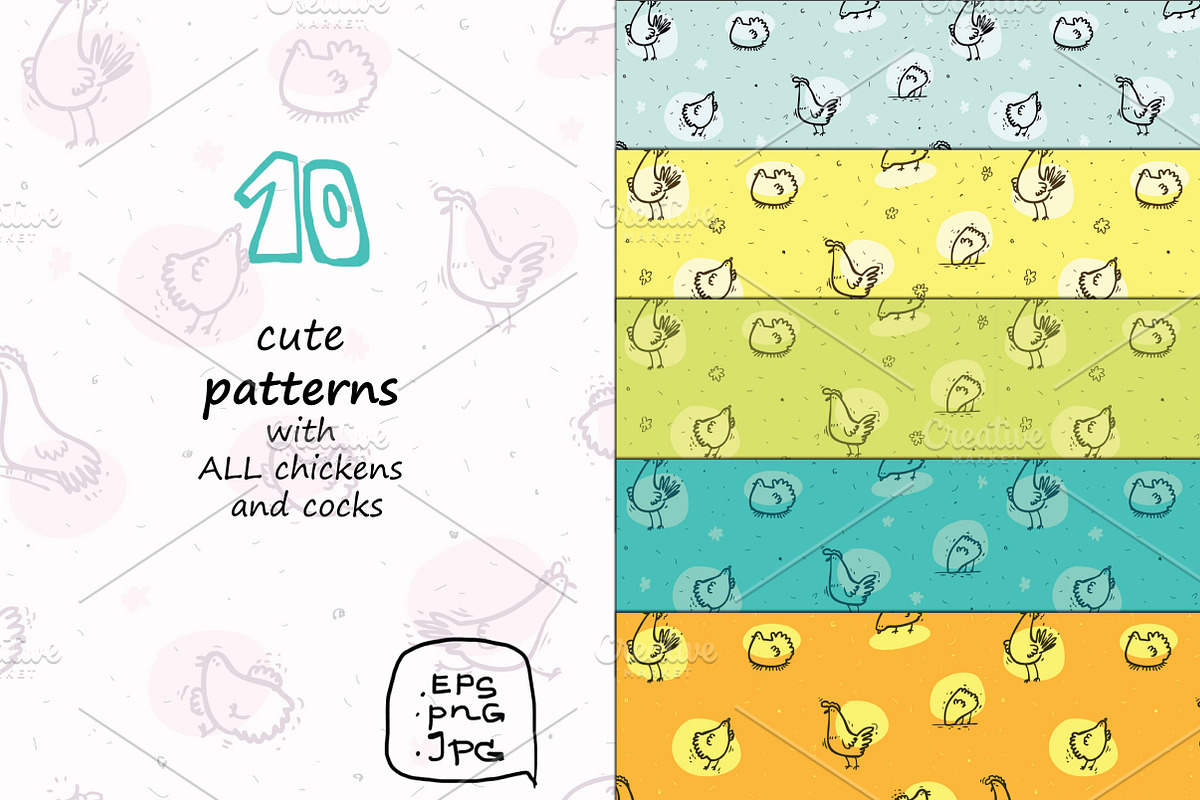 Wise Hens - 32 patterns+print, an Animal Illustration by Zooza Art (Photo 3 of 10)