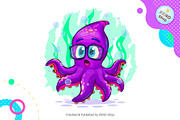 Cartoon surprised octopus. Tshirt, an Animal Illustration by KENO Mascots (Thumbnail 2 of 4)