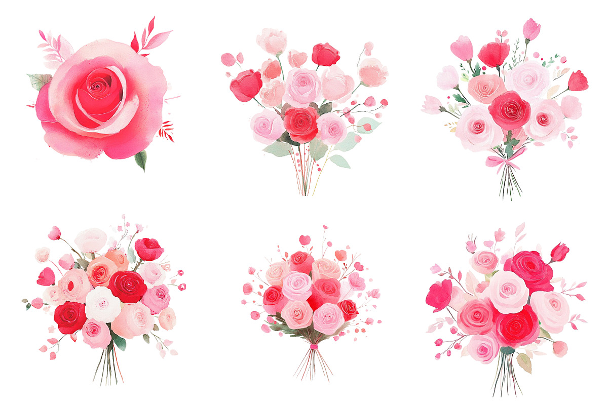 Rose Clipart Bundle Blush Flower, an Illustration by CreationArt (Photo 3 of 6)