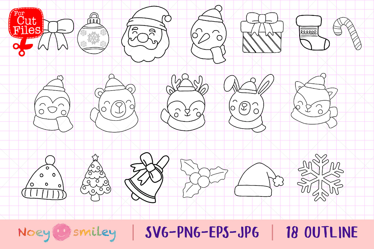Outline Santa & Animals Clipart, an Animal Illustration by Noey smiley (Photo 2 of 3)