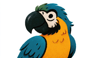 Cute blue and yellow macaw doodle illustration for children, an Animal Illustration by José Manuel Gelpi
