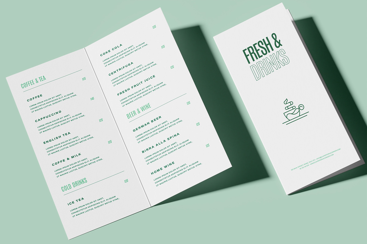 Restaurant Menu Mockup Two Fold, a Books & Magazine Mockup by Catkie - Digital Art (Photo 7 of 7)