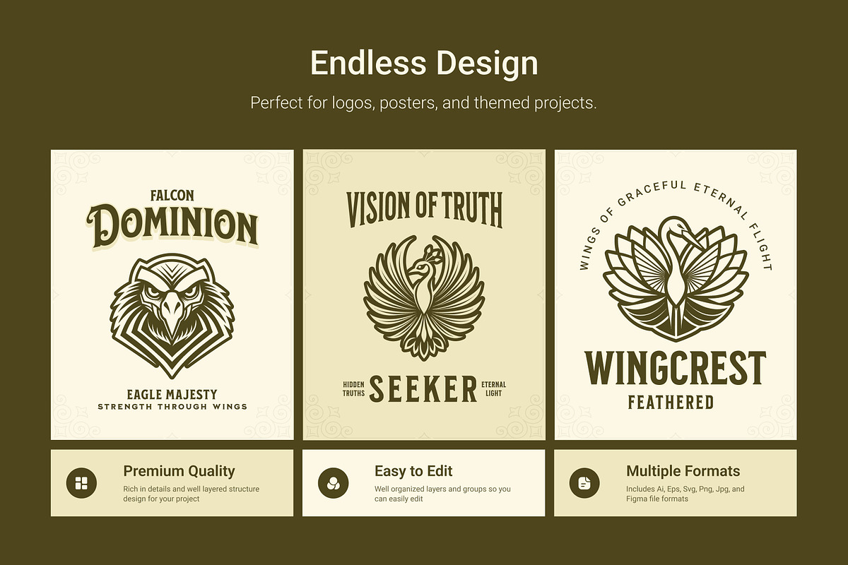 1500 Bird Logo Art Set, a Solid Icon by Creative Stall (Photo 2 of 38)