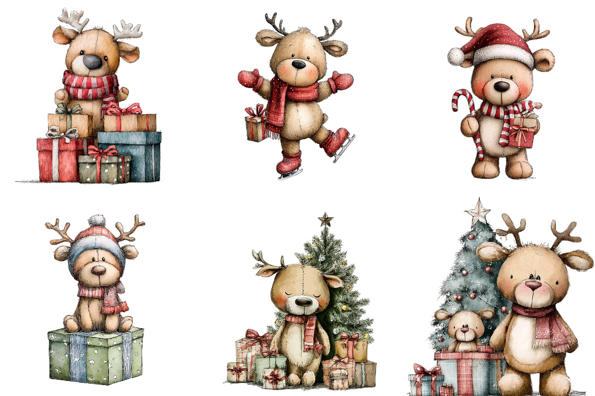 Whimsical Christmas Teddy Clipart, an Illustration by DreamArtGraphic (Photo 5 of 5)
