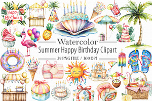 Summer Happy Birthday Clipart, an Illustration by Libby Wishes