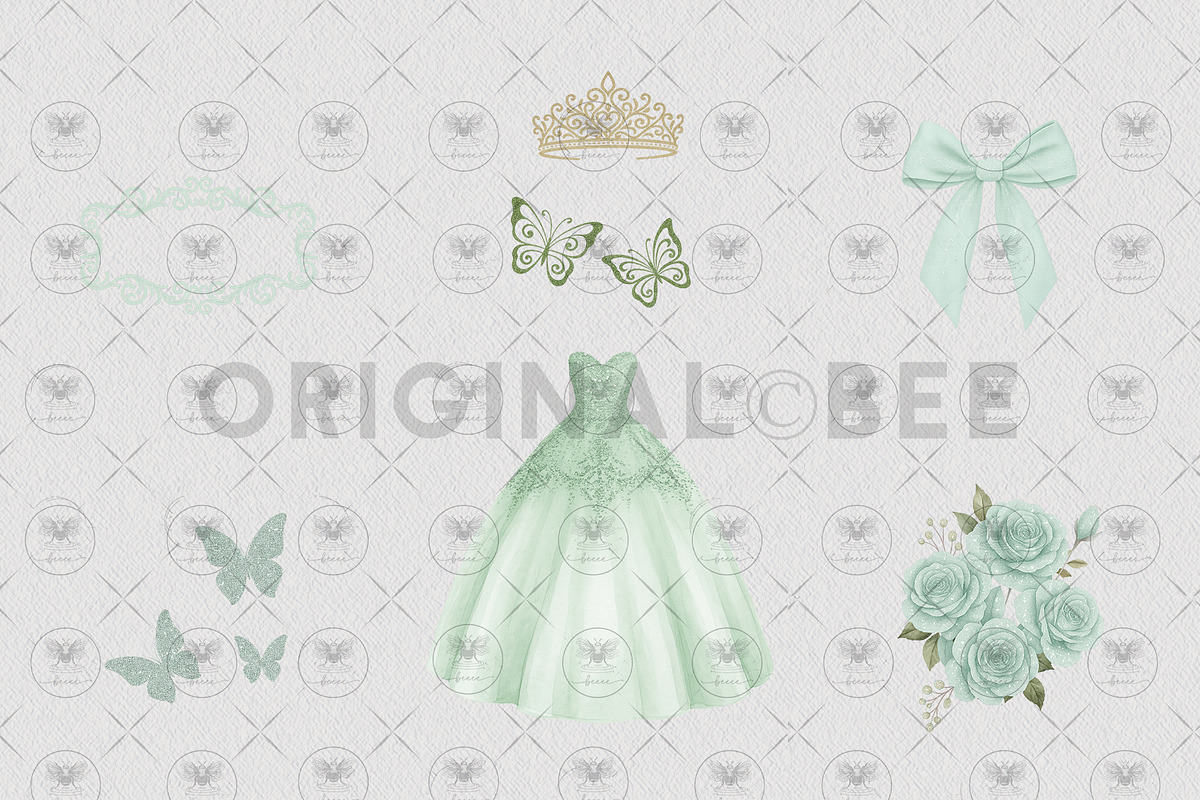 Princess Quinceañera Green Clipart, an Illustration by BigCakeBee (Photo 3 of 3)