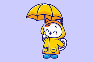Cute Cat Wearing Raincoat Cartoon, an Animal Illustration by Catalyst Labs