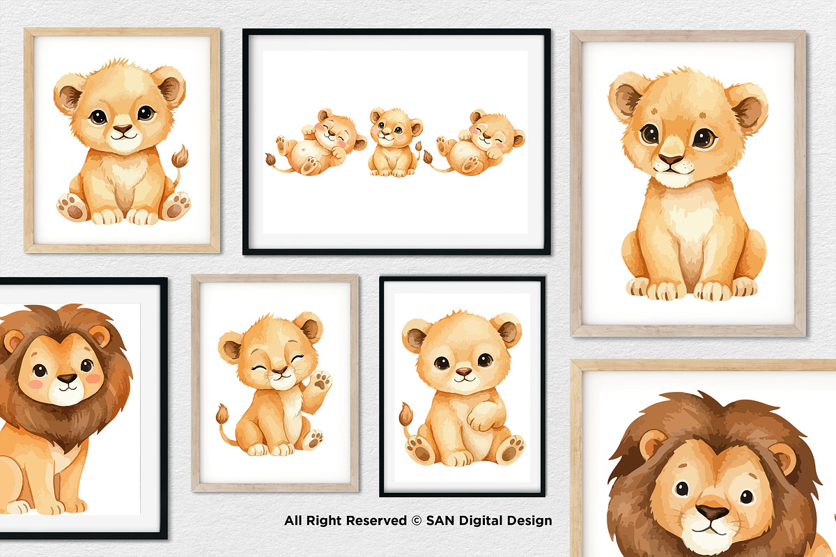 15 Bundle Watercolor Cute Lion Fam, an Animal Illustration by Morspective (Photo 4 of 8)