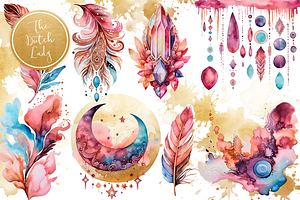 Boho Esoteric Watercolor Clipart Set