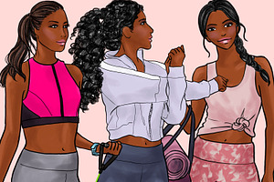 Active Girls 2 - Dark Skin Clipart