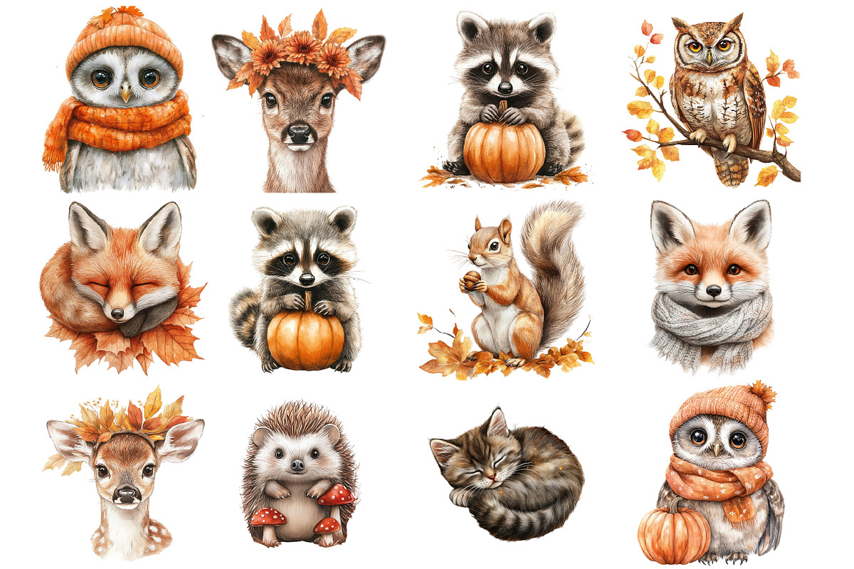 Watercolor Autumn Animals Clipart, an Illustration by SinaCreation (Photo 2 of 5)