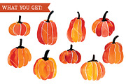 9 Watercolor Pumpkins, an Illustration by CatBoneDesign (Thumbnail 4 of 4)
