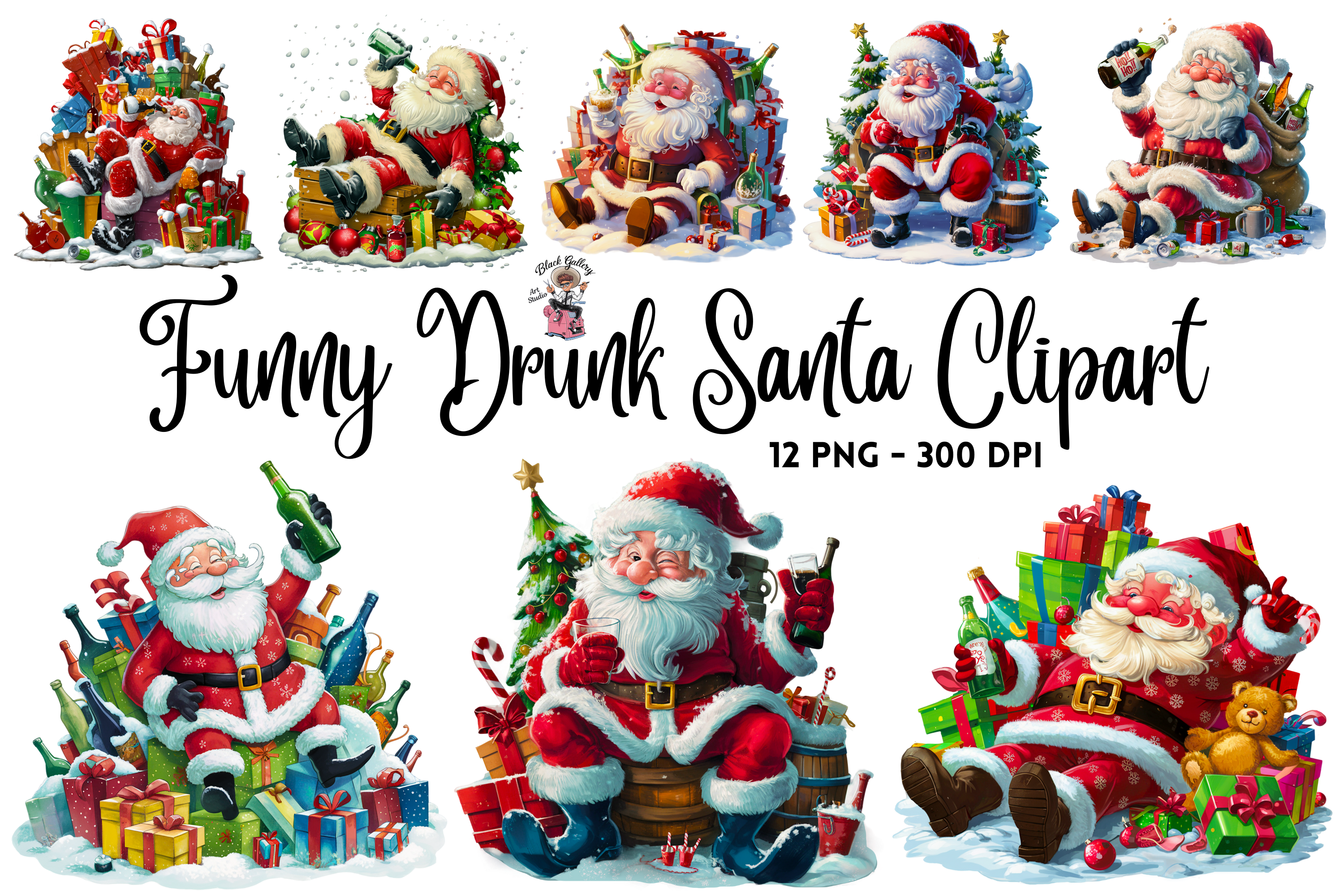 Funny Drunk Santa Clipart PNG, a Graphic by Clipart Bloom
