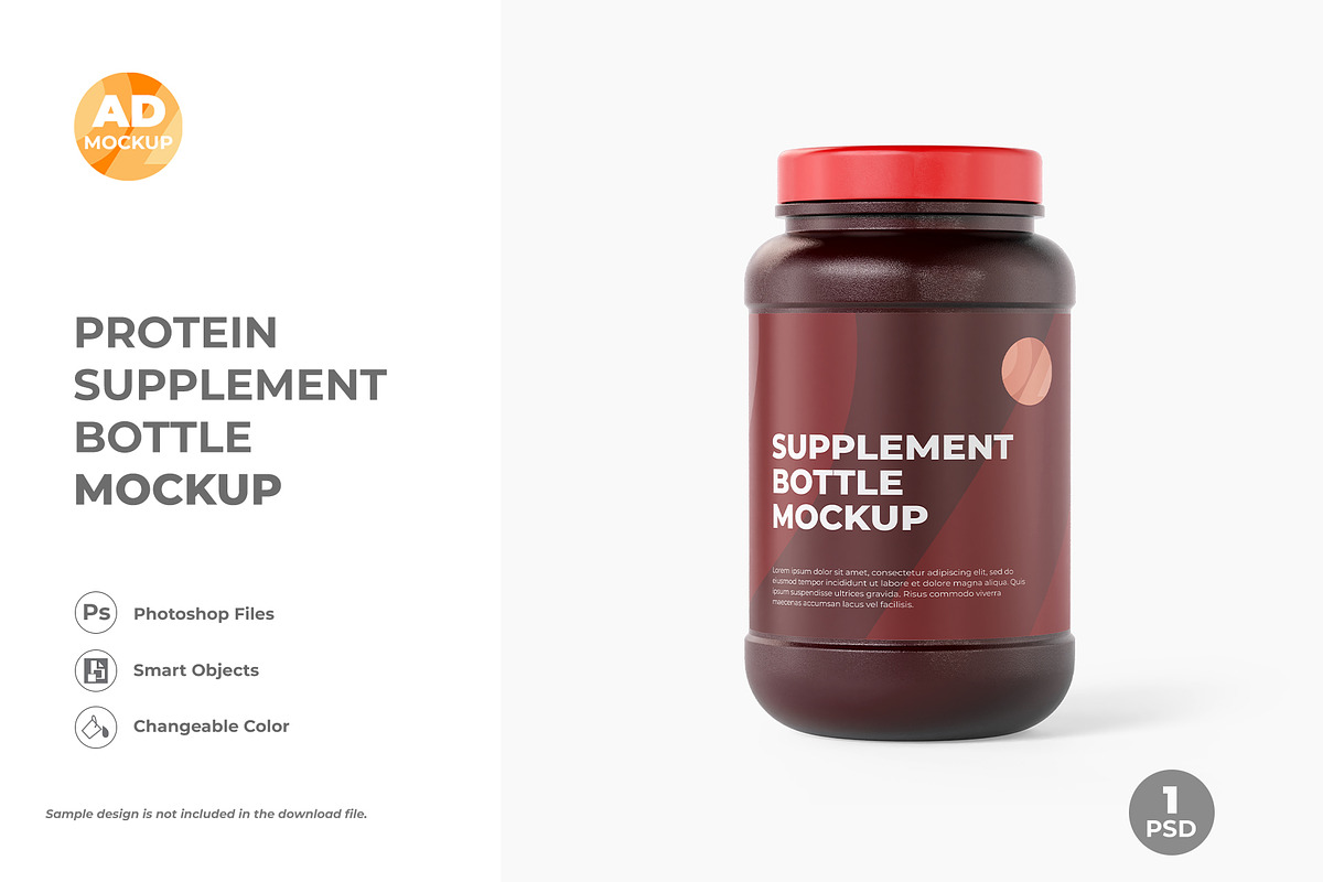 Protein Jar Bottle Mockup (1PSD), a Packaging Mockup by Adstart (Photo 1 of 5)