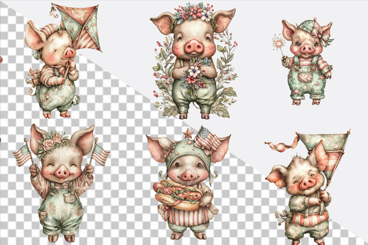 Whimsical Pig 4th of July Clipart, an Animal Illustration by SVGArt (Photo 2 of 9)