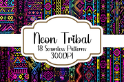 Neon Tribal Seamless Patterns, a Pattern Graphic by PrintablesByFranklyn (Thumbnail 1 of 6)