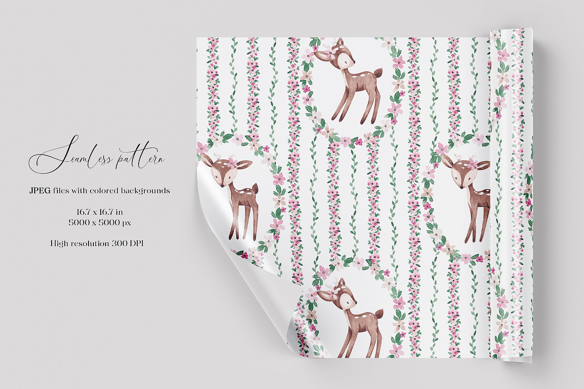 Cute Deers Card and Pattern, a Pattern Graphic by SirenaArt (Photo 2 of 13)