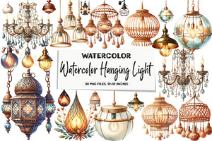 Watercolor Hanging Light Clipart, an Illustration by DreamArtGraphic