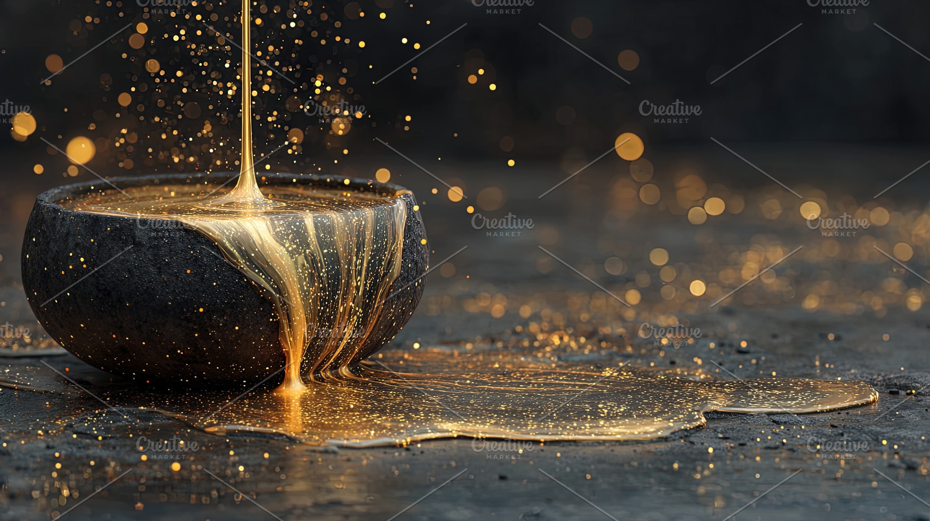 Liquid Gold Pouring in Bowl, an Abstract Photo by Ales Munt