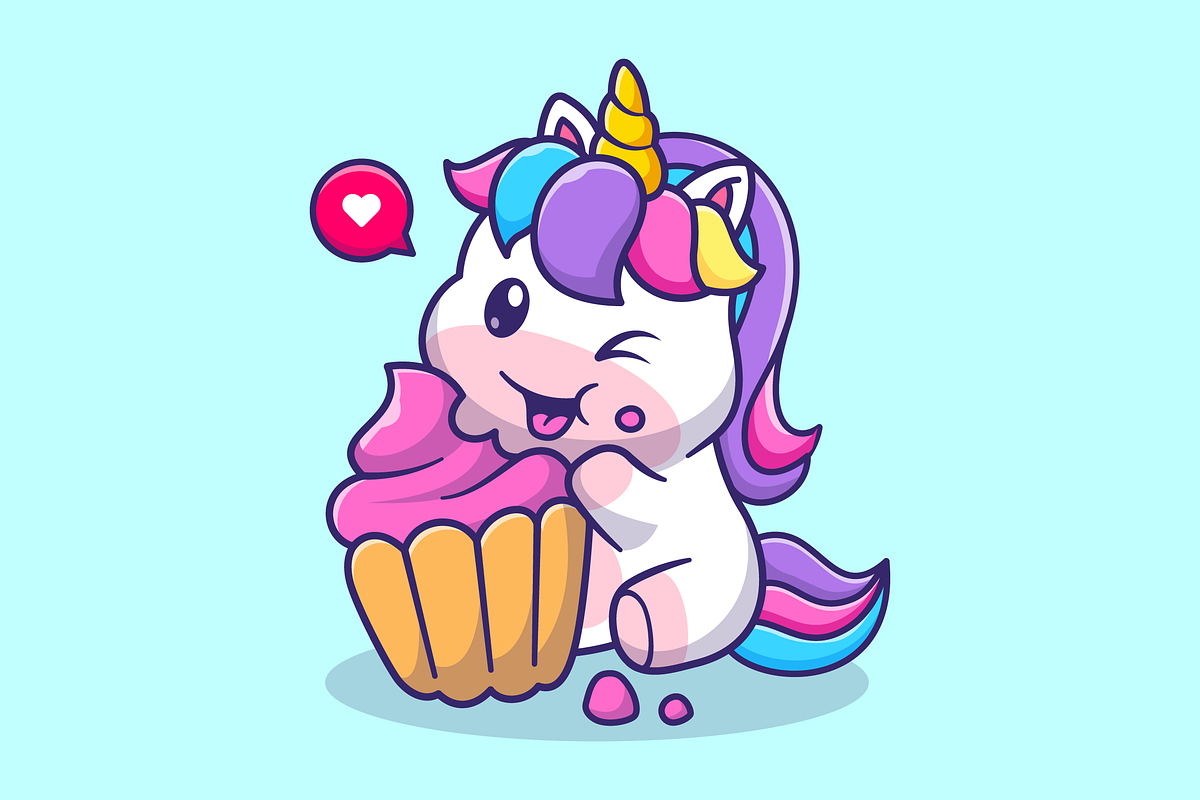 Cute Unicorn Eating Cupcake Cartoon, an Animal Illustration by Catalyst Labs (Photo 1 of 3)