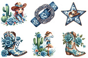 Blue Toile Cowgirl Clipart PNG, an Illustration by DreamArtGraphic (Thumbnail 2 of 4)