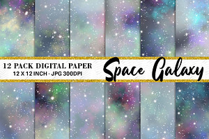 Galaxy Space Glitter Digital Paper