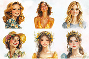 Gold Spring Woman Watercolor Clipart, a Person Illustration by RobertsArt (Thumbnail 3 of 7)