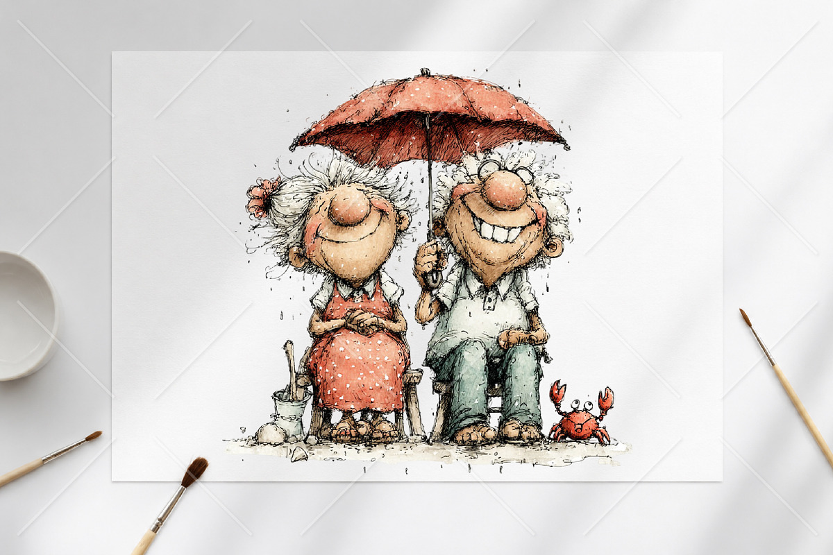 Whimsical Senior Couple Summer PNG, a Seasonal Illustration by Canvas Craft (Photo 8 of 10)