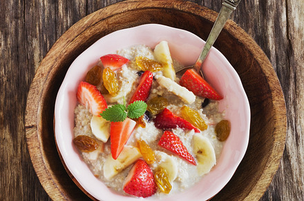 Oatmeal and fresh fruit stock photo containing oat and healthy