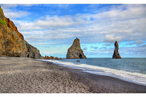 Reynisdrangar basalt sea stacks in iceland stock photo containing, a Nature Photo by Leonid Andronov