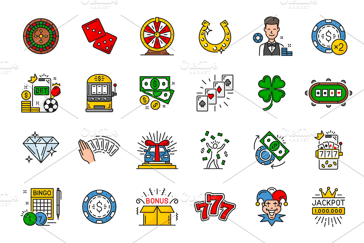 Casino line icons, roulette, wheel, an Illustration by Vector Tradition