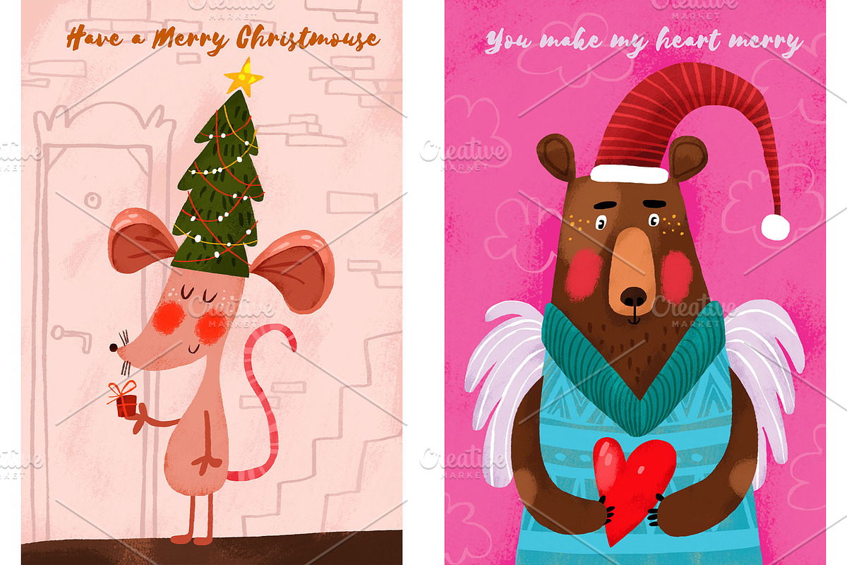 12 Christmas Postcards, an Animal Illustration by Ovocheva (Photo 11 of 12)