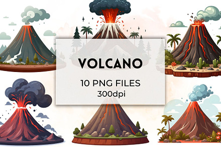 Volcano Clipart Pack PNG Graphics