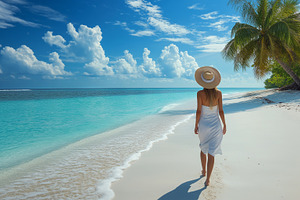 Woman in a white dress and sun hat, a Person Photo by MistyDay